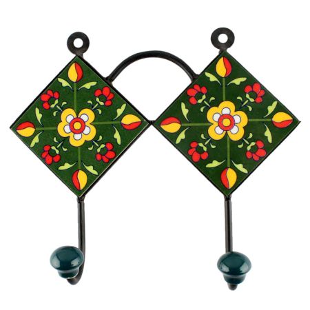 Green Floral Ceramic Tile Hook